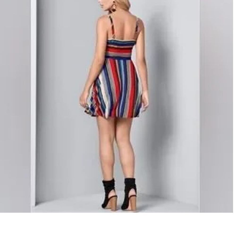 Venus Multicolor Striped Sleeveless Self Tie Waist Sundress Short Dress Size S - Picture 2 of 7